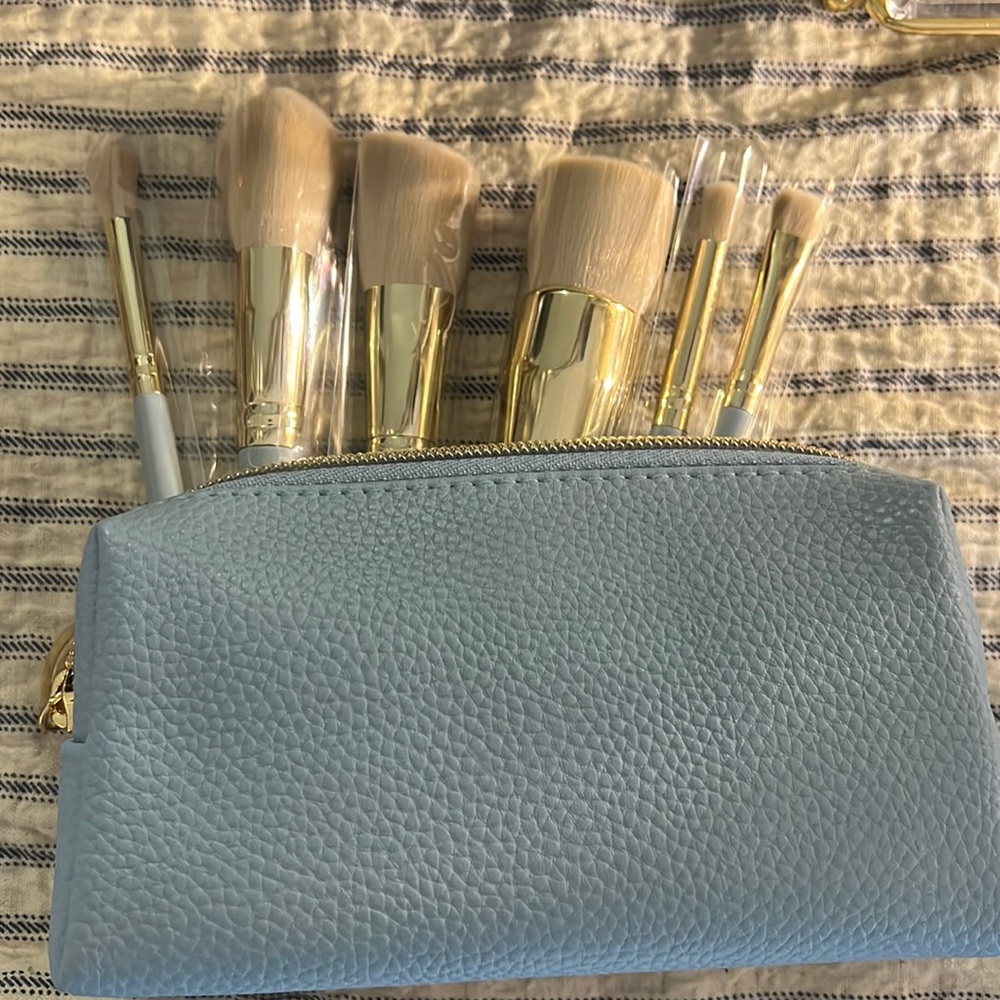 New BH Cosmetics light blue makeup bag and 6 brushes travel